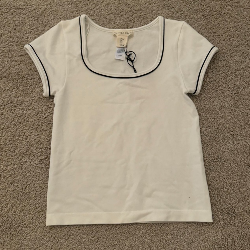 Happily Grey Cream Short Sleeve Top with Black Trim